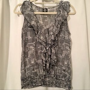 Bobeau black and white ruffle top